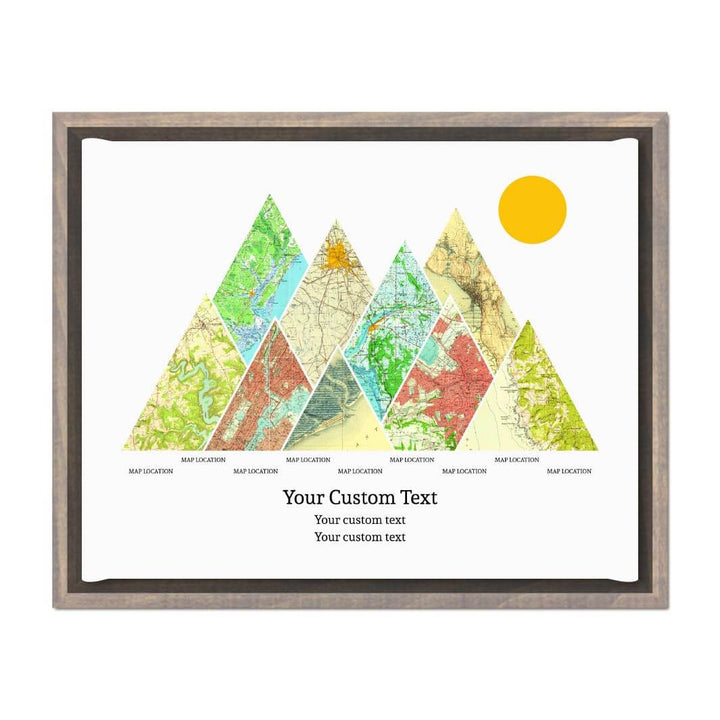 Personalized Mountain Atlas Map with 9 Locations, Gray Floater Framed Art Print#color-finish_gray-floater-frame