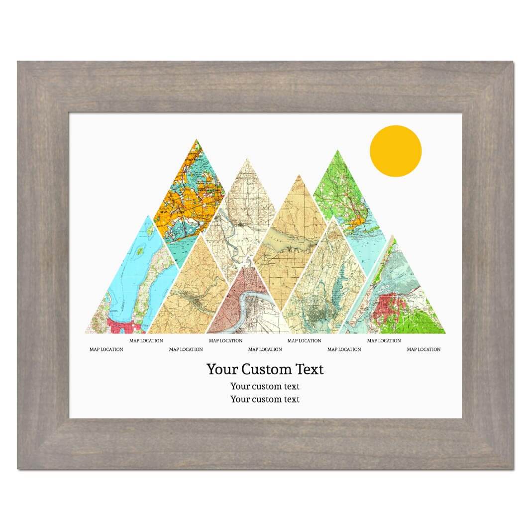 Personalized Mountain Atlas Map with 9 Locations, Gray Wide Framed Art Print#color-finish_gray-wide-frame