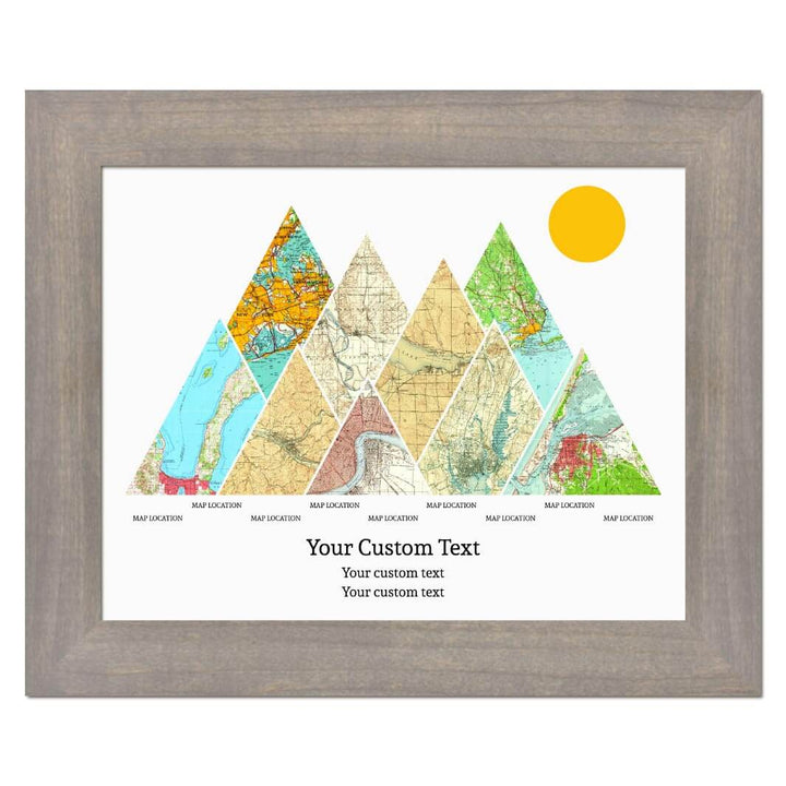 Personalized Mountain Atlas Map with 9 Locations, Gray Wide Framed Art Print#color-finish_gray-wide-frame
