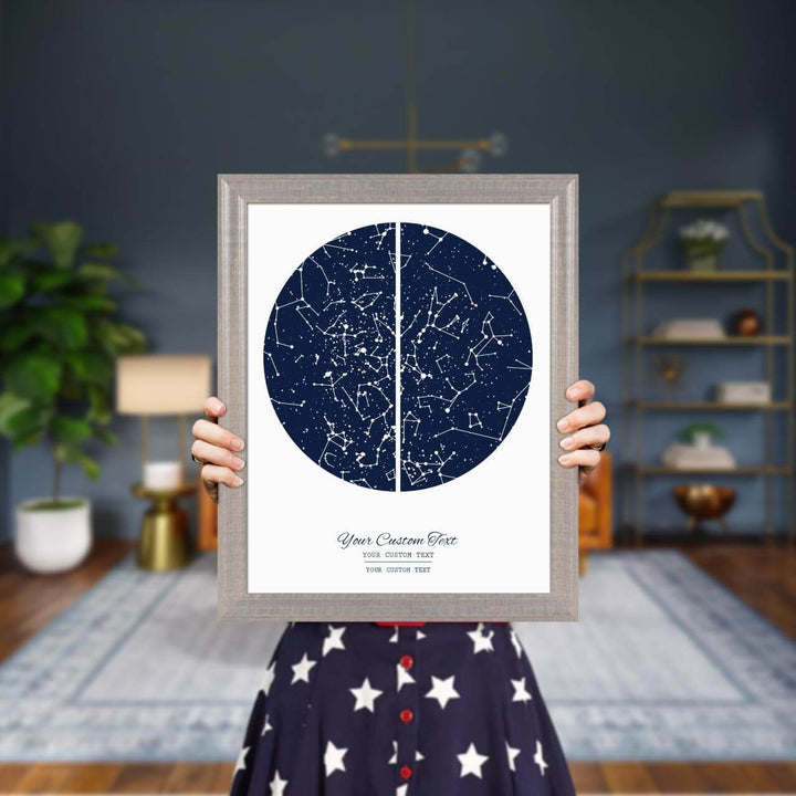 Star Map Gift with 2 Night Skies, Custom Vertical Paper Print, Gray Beveled Frame, Styled#color-finish_gray-beveled-frame