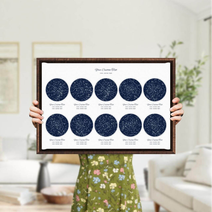 Star Map Gift Personalized With 10 Night Skies, Horizontal, Espresso Floater Framed Art Print, Styled#color-finish_espresso-floater-frame