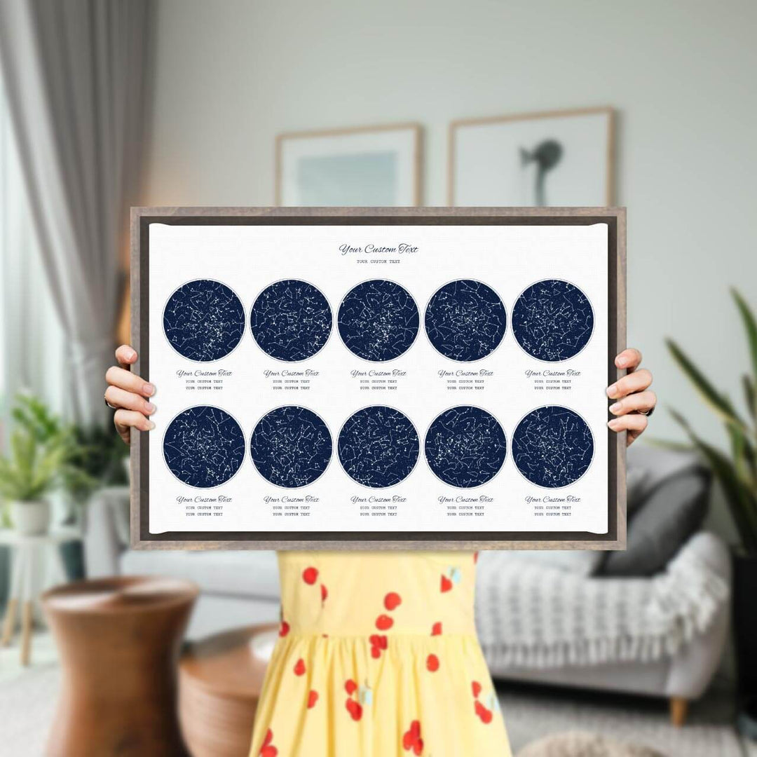 Star Map Gift Personalized With 10 Night Skies, Horizontal, Gray Floater Framed Art Print, Styled#color-finish_gray-floater-frame