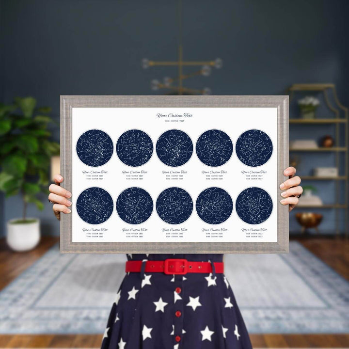 Star Map Gift Personalized With 10 Night Skies, Horizontal, Gray Beveled Framed Art Print, Styled#color-finish_gray-beveled-frame