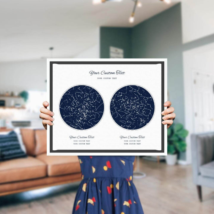 Star Map Gift Personalized With 2 Night Skies, Horizontal, White Floater Framed Art Print, Styled#color-finish_white-floater-frame
