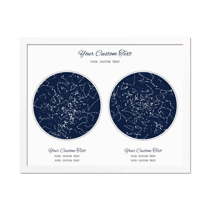 Star Map Gift Personalized With 2 Night Skies, Horizontal, White Thin Framed Art Print#color-finish_white-thin-frame