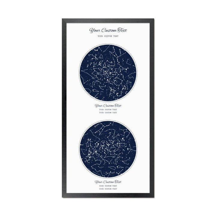 Star Map Gift Personalized With 2 Night Skies, Vertical, Black Thin Framed Art Print#color-finish_black-thin-frame