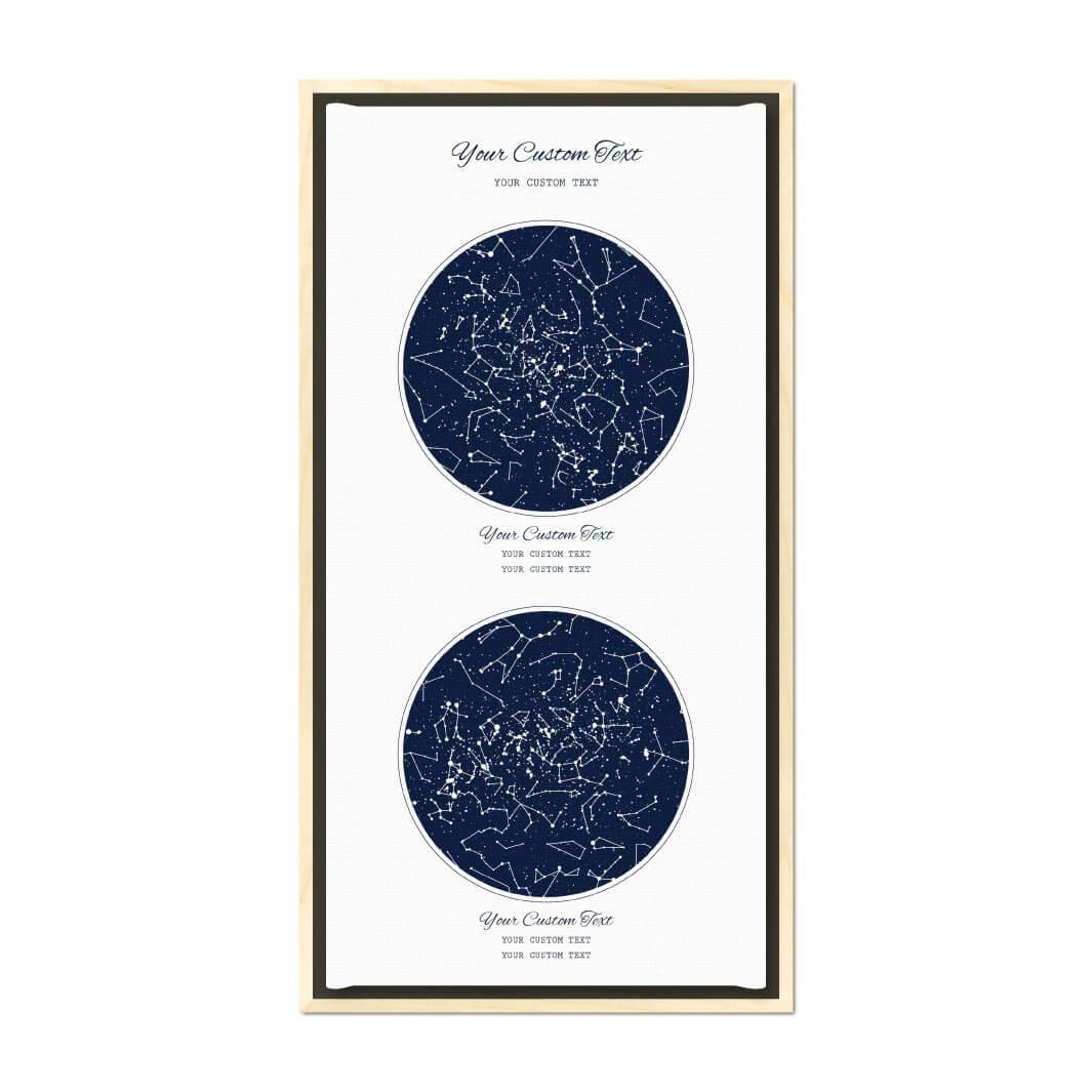 Star Map Gift Personalized With 2 Night Skies, Vertical, Light Wood Floater Framed Art Print#color-finish_light-wood-floater-frame