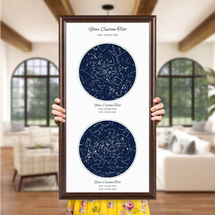 Star Map Gift Personalized With 2 Night Skies, Vertical, Espresso Beveled Framed Art Print, Styled#color-finish_espresso-beveled-frame