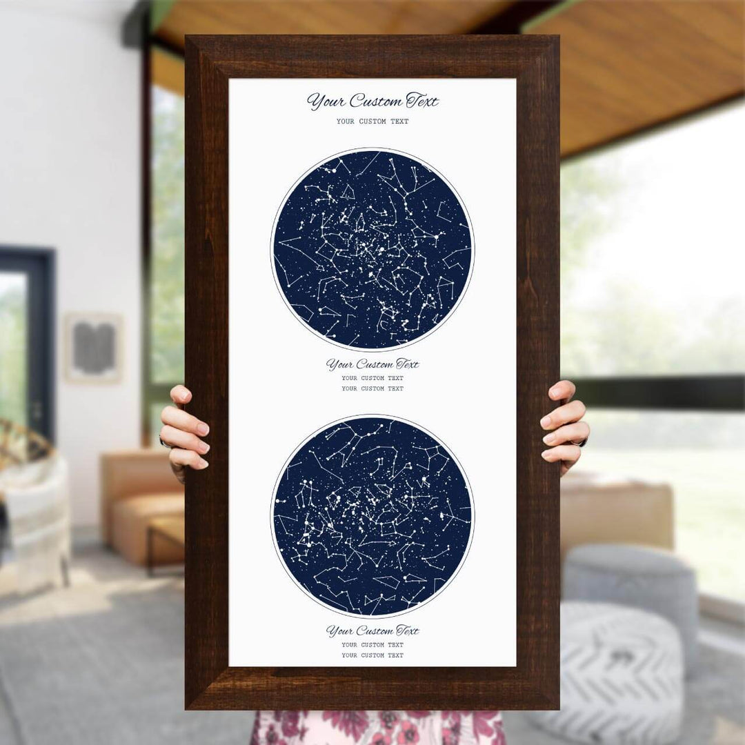Star Map Gift Personalized With 2 Night Skies, Vertical, Espresso Wide Framed Art Print, Styled#color-finish_espresso-wide-frame