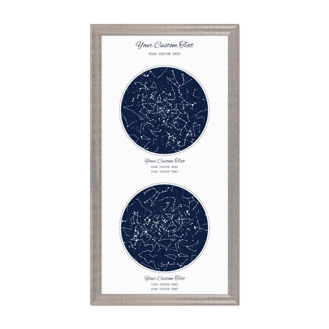 Star Map Gift Personalized With 2 Night Skies, Vertical, Gray Beveled Framed Art Print#color-finish_gray-beveled-frame