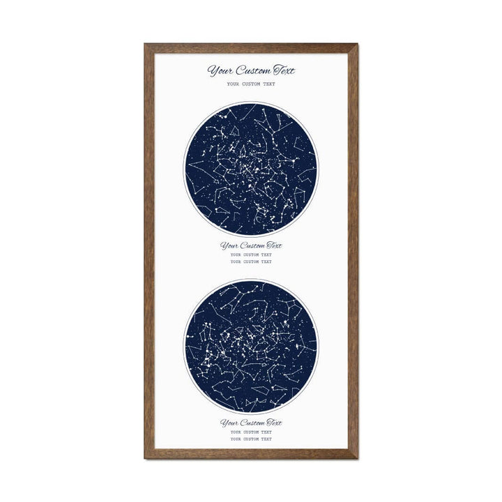 Star Map Gift Personalized With 2 Night Skies, Vertical, Walnut Thin Framed Art Print#color-finish_walnut-thin-frame