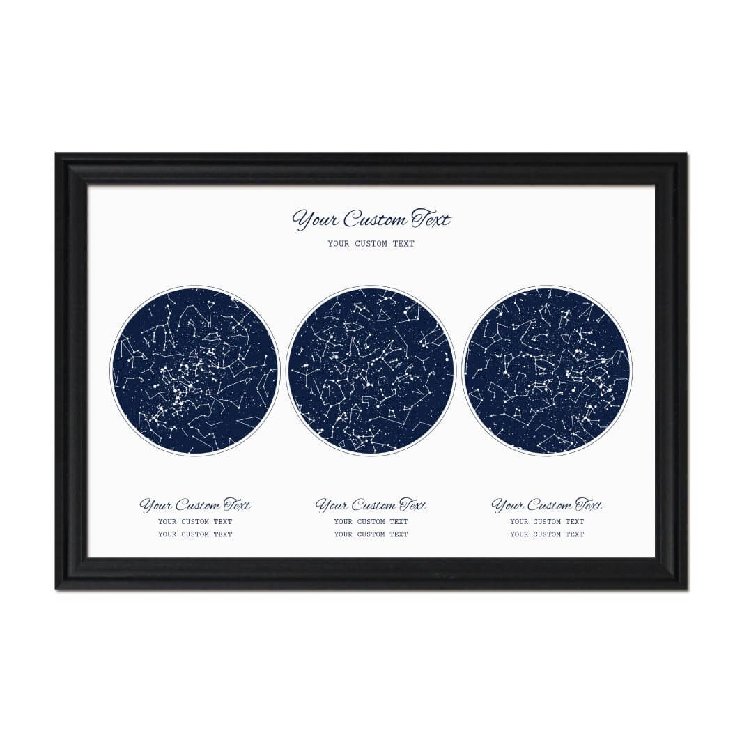 Star Map Gift Personalized With 3 Night Skies, Horizontal, Black Beveled Framed Art Print#color-finish_black-beveled-frame