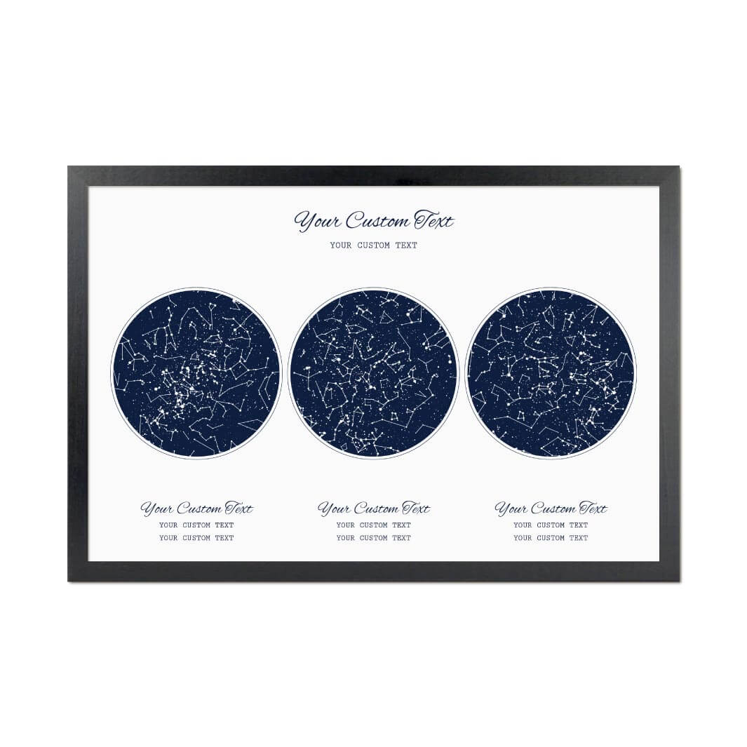 Star Map Gift Personalized With 3 Night Skies, Horizontal, Black Thin Framed Art Print#color-finish_black-thin-frame