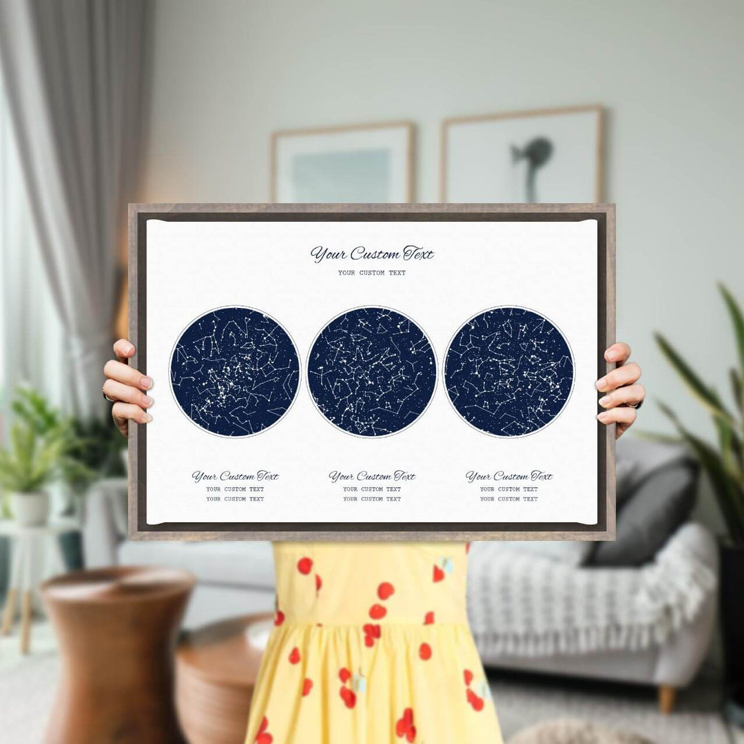 Star Map Gift Personalized With 3 Night Skies, Horizontal, Gray Floater Framed Art Print, Styled#color-finish_gray-floater-frame