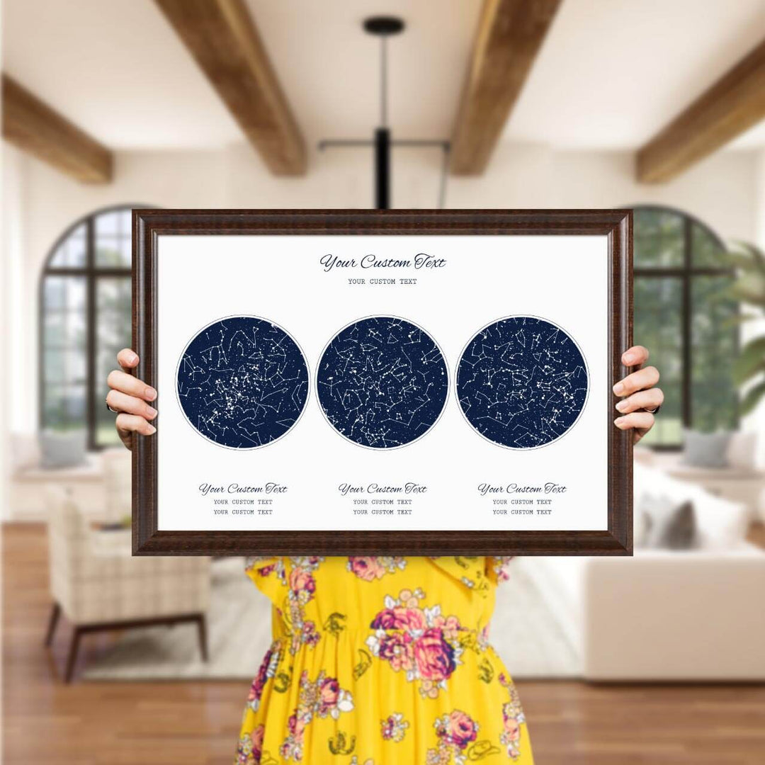 Star Map Gift Personalized With 3 Night Skies, Horizontal, Espresso Beveled Framed Art Print, Styled#color-finish_espresso-beveled-frame