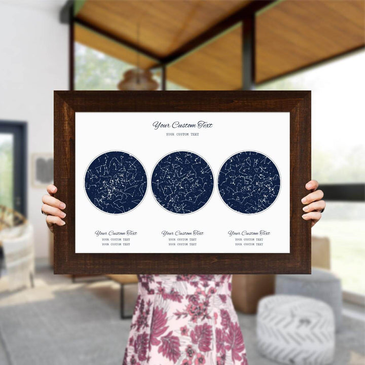 Star Map Gift Personalized With 3 Night Skies, Horizontal, Espresso Wide Framed Art Print, Styled#color-finish_espresso-wide-frame