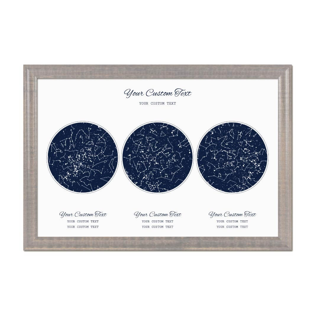 Star Map Gift Personalized With 3 Night Skies, Horizontal, Gray Beveled Framed Art Print#color-finish_gray-beveled-frame
