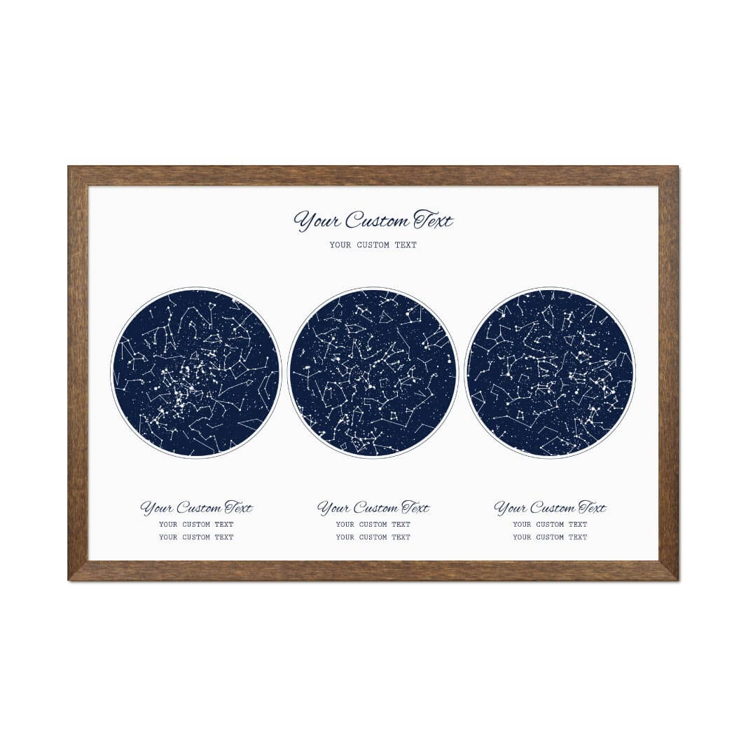 Star Map Gift Personalized With 3 Night Skies, Horizontal, Walnut Thin Framed Art Print#color-finish_walnut-thin-frame