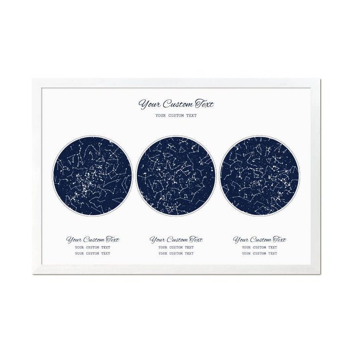 Star Map Gift Personalized With 3 Night Skies, Horizontal, White Thin Framed Art Print#color-finish_white-thin-frame