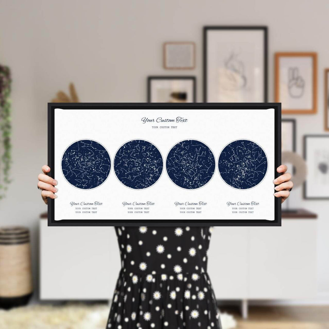 Star Map Gift Personalized With 4 Night Skies, Horizontal, Black Floater Framed Art Print, Styled#color-finish_black-floater-frame