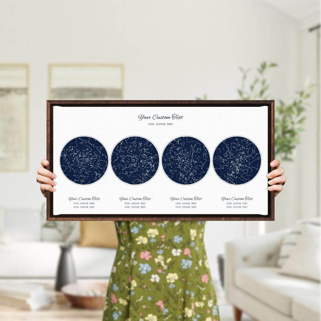 Star Map Gift Personalized With 4 Night Skies, Horizontal, Espresso Floater Framed Art Print, Styled#color-finish_espresso-floater-frame