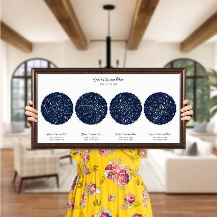 Star Map Gift Personalized With 4 Night Skies, Horizontal, Espresso Beveled Framed Art Print, Styled#color-finish_espresso-beveled-frame
