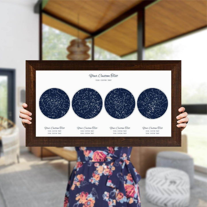 Star Map Gift Personalized With 4 Night Skies, Horizontal, Espresso Wide Framed Art Print, Styled#color-finish_espresso-wide-frame