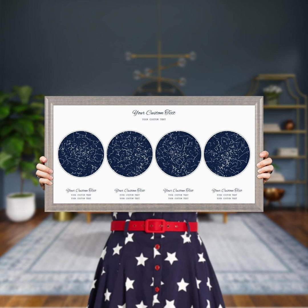 Star Map Gift Personalized With 4 Night Skies, Horizontal, Gray Beveled Framed Art Print, Styled#color-finish_gray-beveled-frame