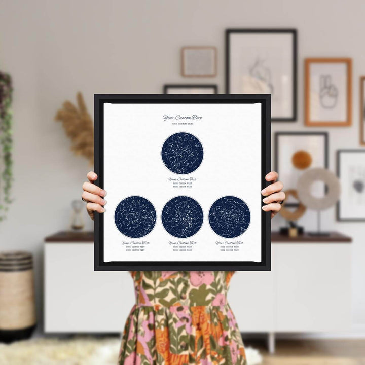 Star Map Gift Personalized With 4 Night Skies, Square, Black Floater Framed Art Print, Styled#color-finish_black-floater-frame