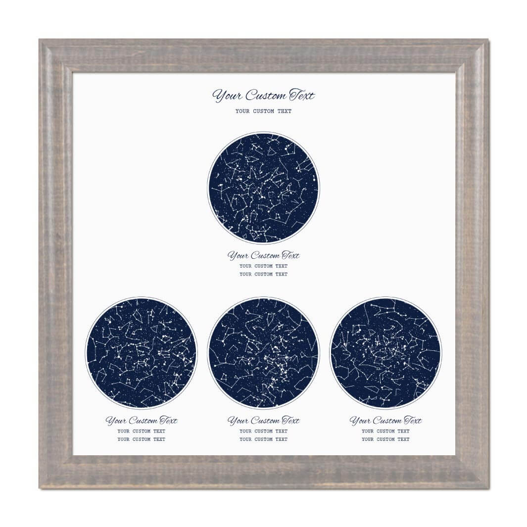 Star Map Gift Personalized With 4 Night Skies, Square, Gray Beveled Framed Art Print#color-finish_gray-beveled-frame