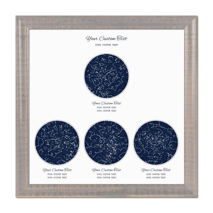 Star Map Gift Personalized With 4 Night Skies, Square, Gray Beveled Framed Art Print#color-finish_gray-beveled-frame
