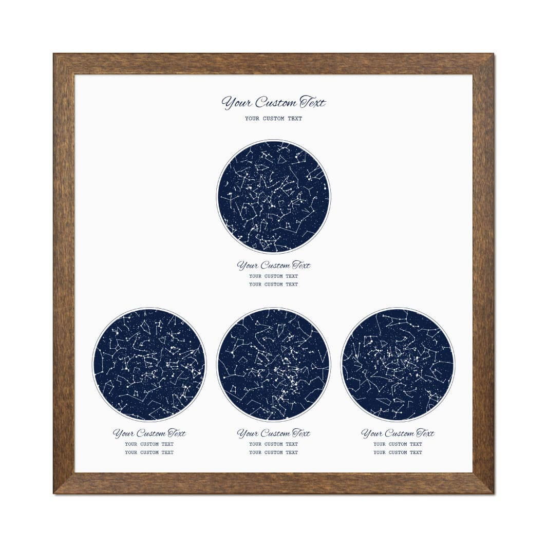 Star Map Gift Personalized With 4 Night Skies, Square, Walnut Thin Framed Art Print#color-finish_walnut-thin-frame
