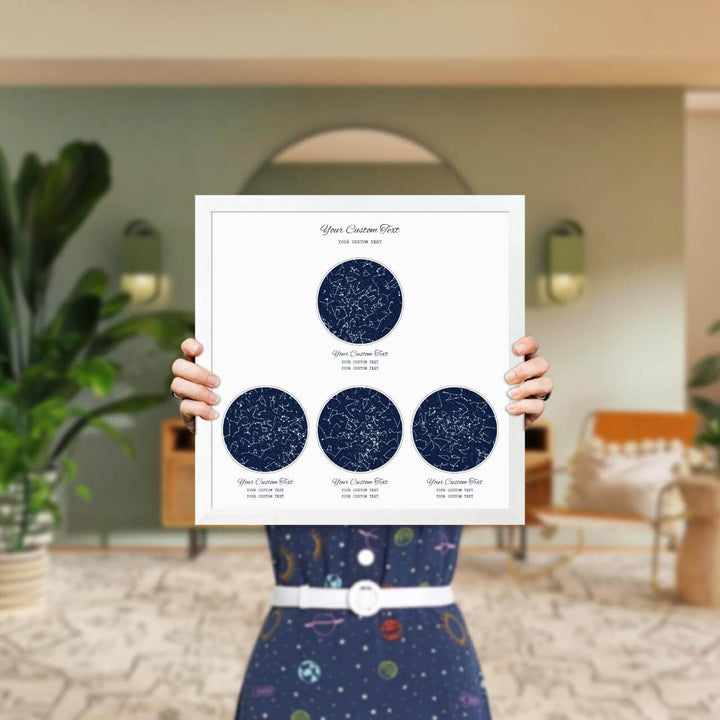 Star Map Gift Personalized With 4 Night Skies, Square, White Thin Framed Art Print, Styled#color-finish_white-thin-frame