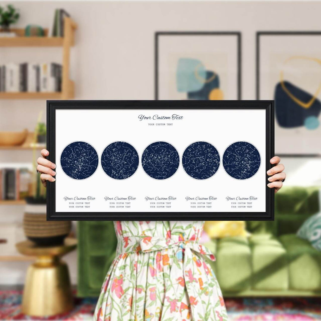 Star Map Gift Personalized With 5 Night Skies, Horizontal, Black Beveled Framed Art Print, Styled#color-finish_black-beveled-frame