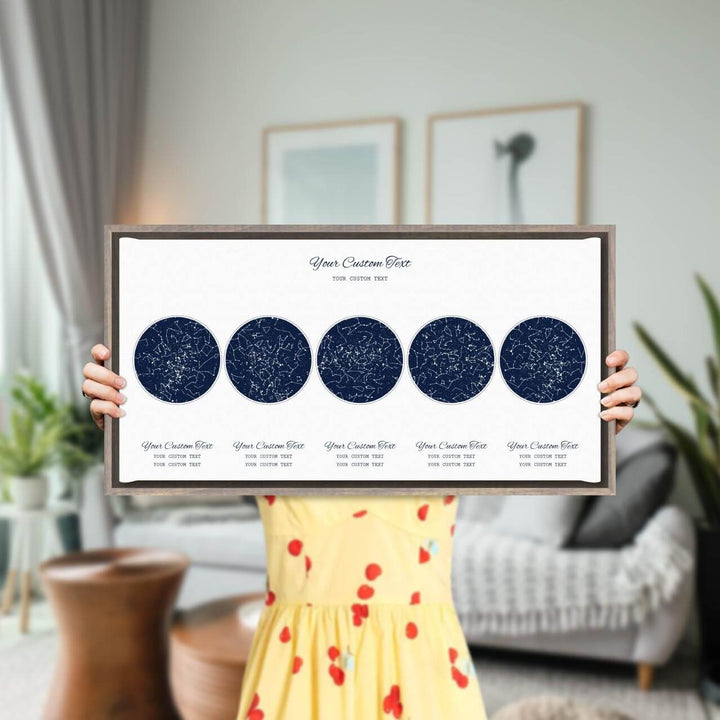 Star Map Gift Personalized With 5 Night Skies, Horizontal, Gray Floater Framed Art Print, Styled#color-finish_gray-floater-frame