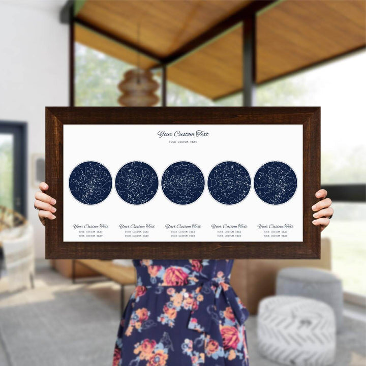 Star Map Gift Personalized With 5 Night Skies, Horizontal, Espresso Wide Framed Art Print, Styled#color-finish_espresso-wide-frame