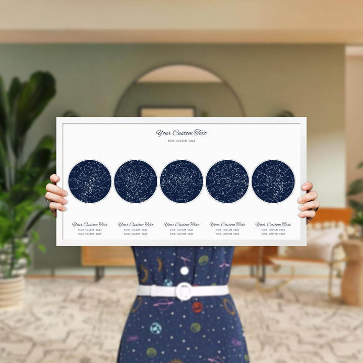 Star Map Gift Personalized With 5 Night Skies, Horizontal, White Thin Framed Art Print, Styled#color-finish_white-thin-frame