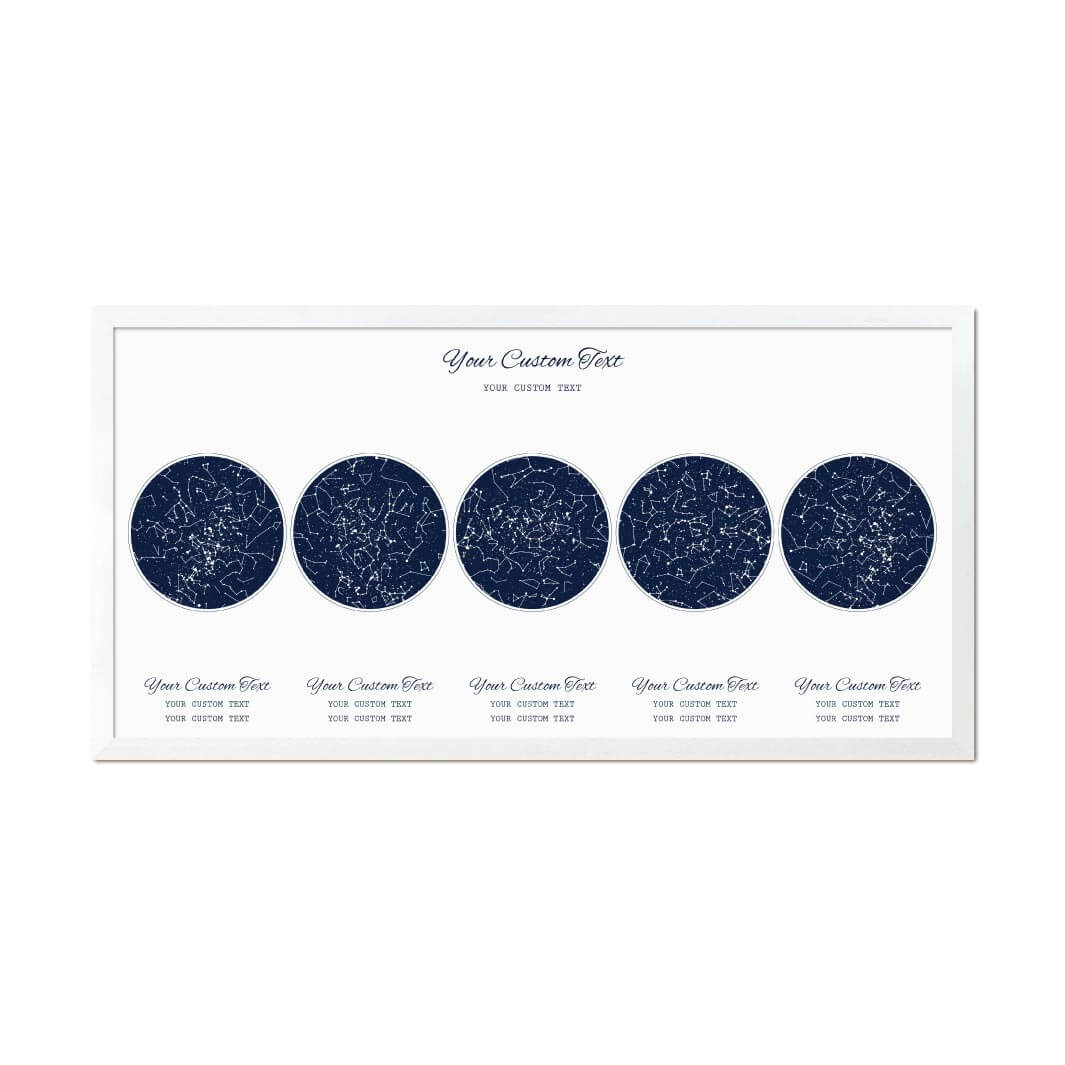 Star Map Gift Personalized With 5 Night Skies, Horizontal, White Thin Framed Art Print#color-finish_white-thin-frame
