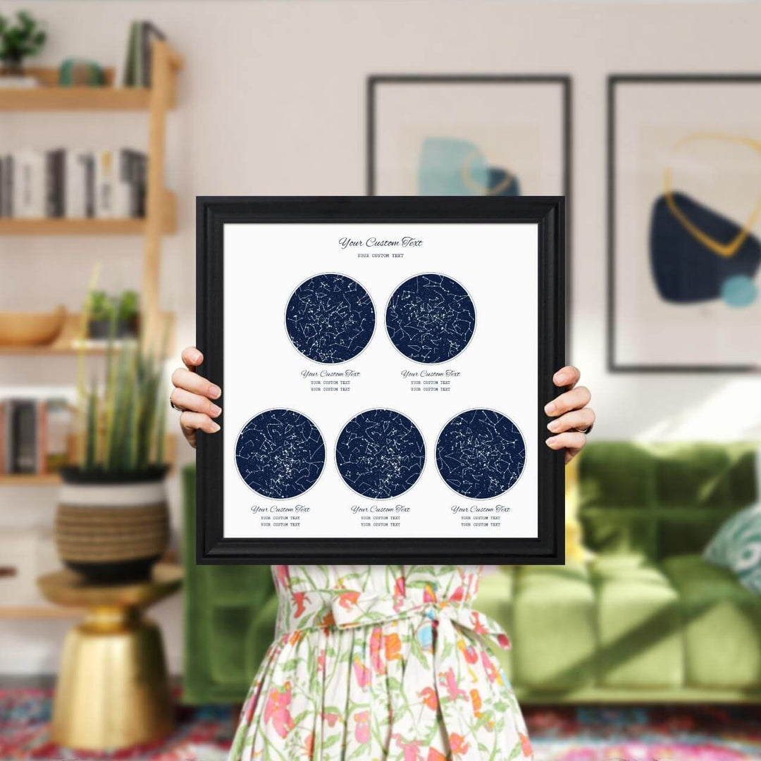 Star Map Gift Personalized With 5 Night Skies, Square, Black Beveled Framed Art Print, Styled#color-finish_black-beveled-frame
