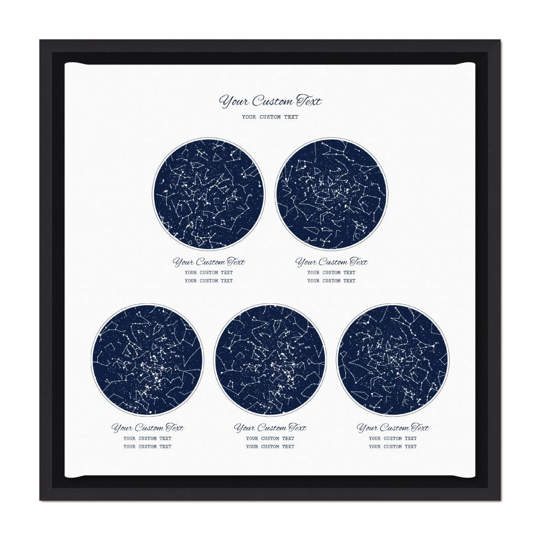 Star Map Gift Personalized With 5 Night Skies, Square, Black Floater Framed Art Print#color-finish_black-floater-frame