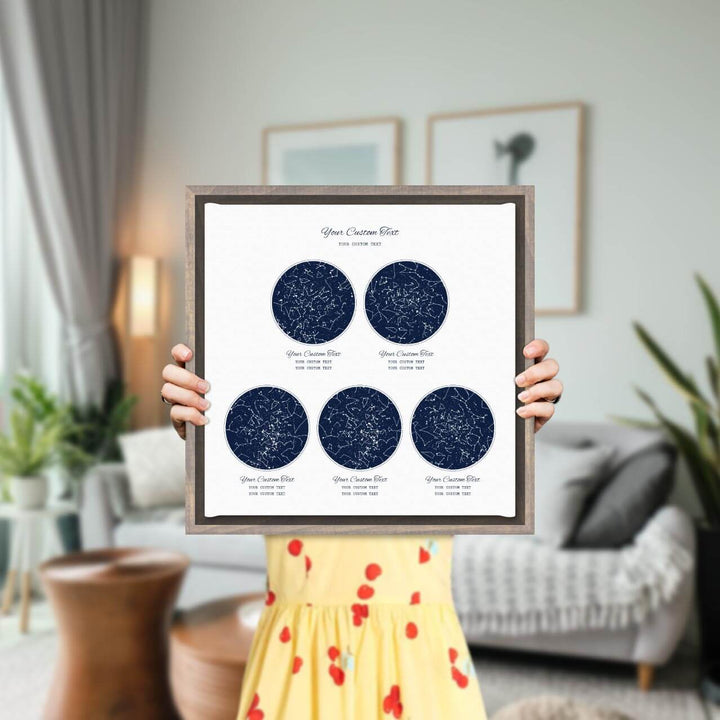Star Map Gift Personalized With 5 Night Skies, Square, Gray Floater Framed Art Print, Styled#color-finish_gray-floater-frame