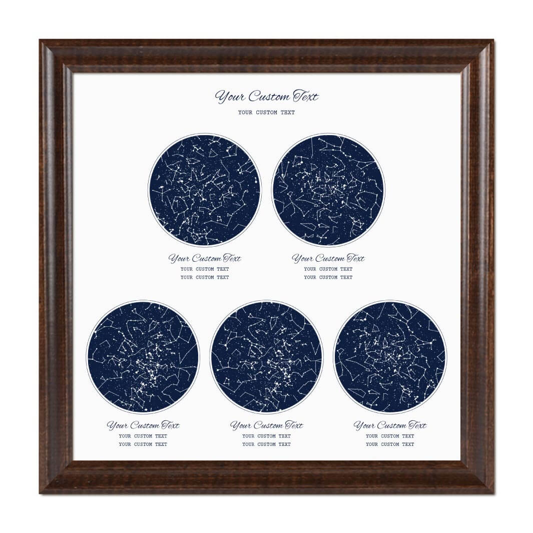 Star Map Gift Personalized With 5 Night Skies, Square, Espresso Beveled Framed Art Print#color-finish_espresso-beveled-frame