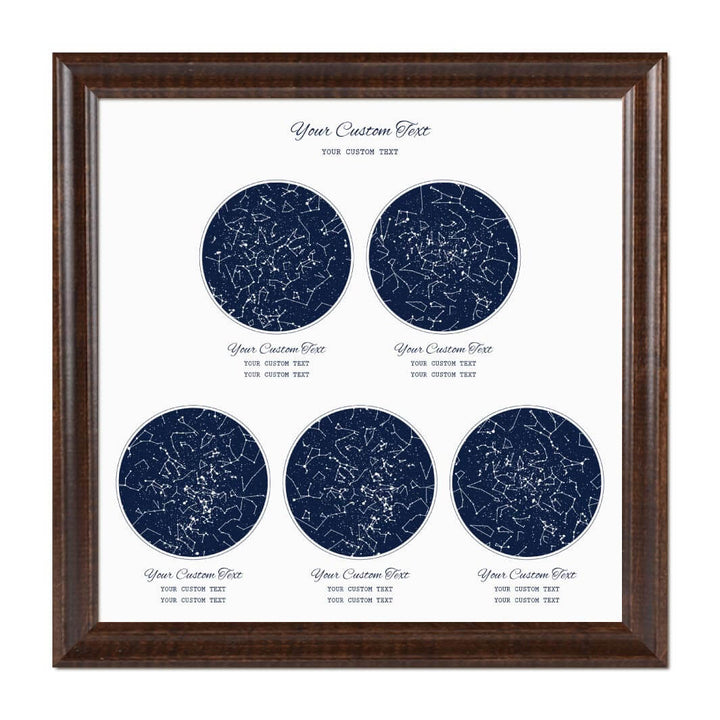 Star Map Gift Personalized With 5 Night Skies, Square, Espresso Beveled Framed Art Print#color-finish_espresso-beveled-frame