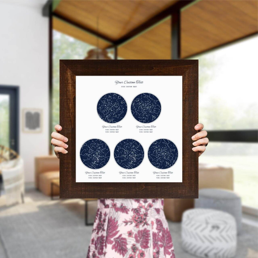 Star Map Gift Personalized With 5 Night Skies, Square, Espresso Wide Framed Art Print, Styled#color-finish_espresso-wide-frame
