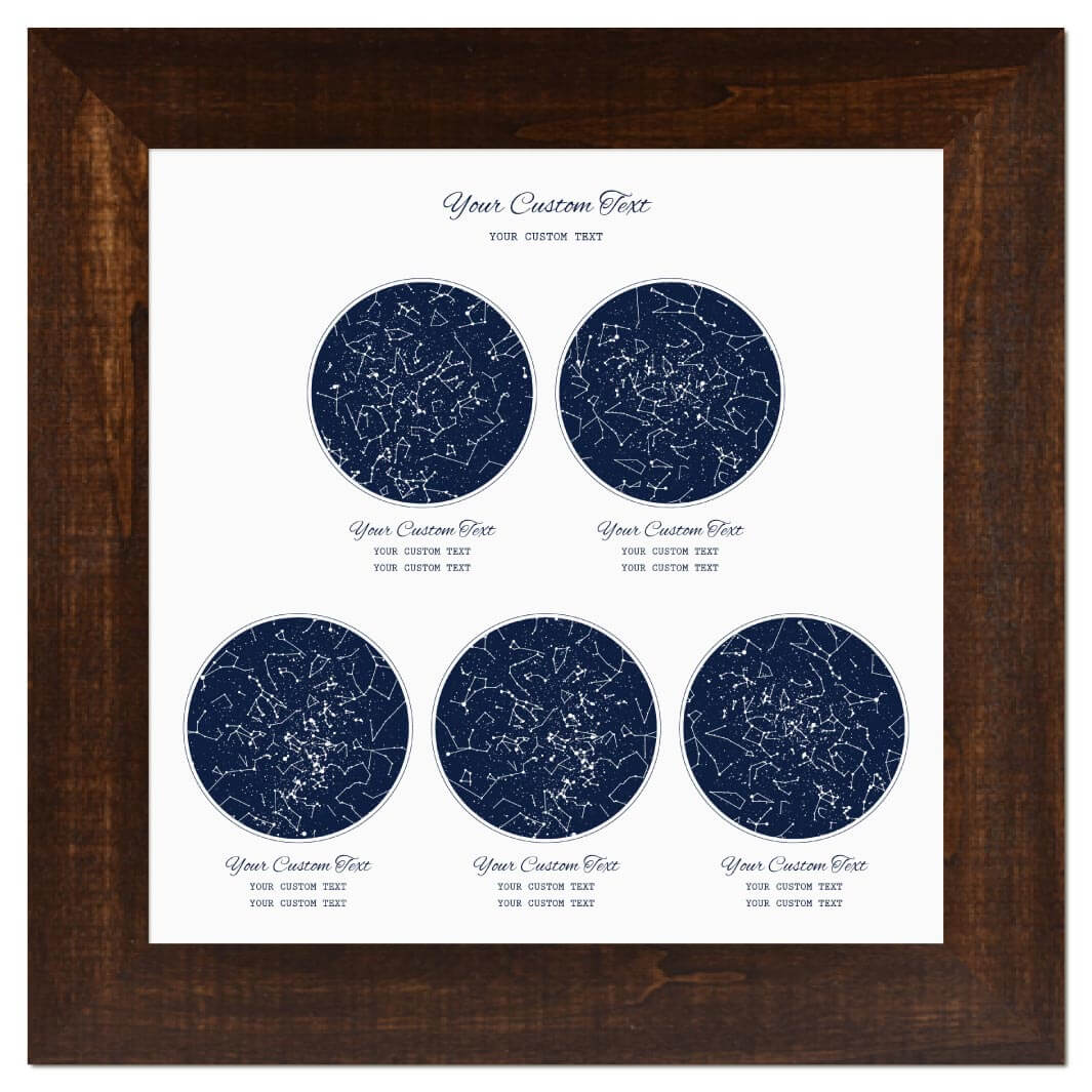 Star Map Gift Personalized With 5 Night Skies, Square, Espresso Wide Framed Art Print#color-finish_espresso-wide-frame