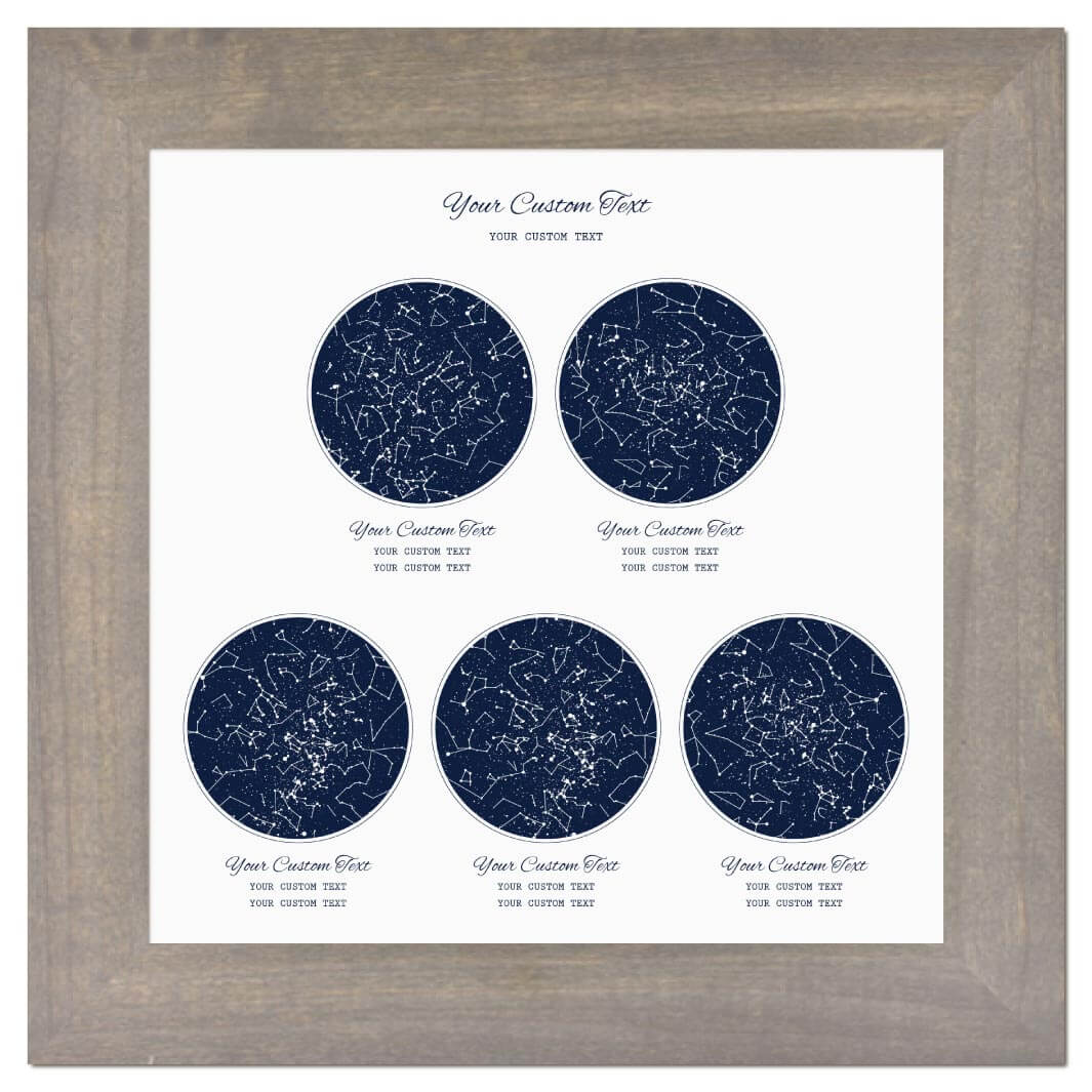 Star Map Gift Personalized With 5 Night Skies, Square, Gray Wide Framed Art Print#color-finish_gray-wide-frame