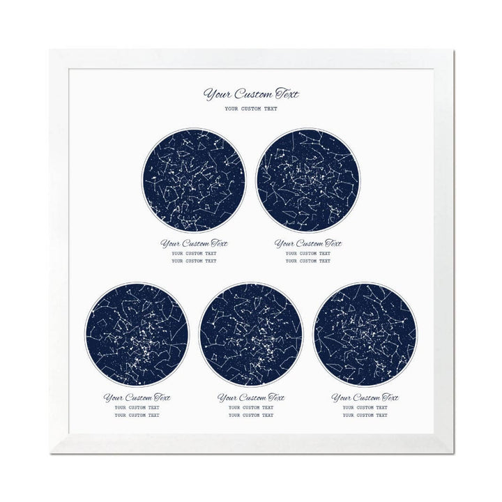Star Map Gift Personalized With 5 Night Skies, Square, White Thin Framed Art Print#color-finish_white-thin-frame