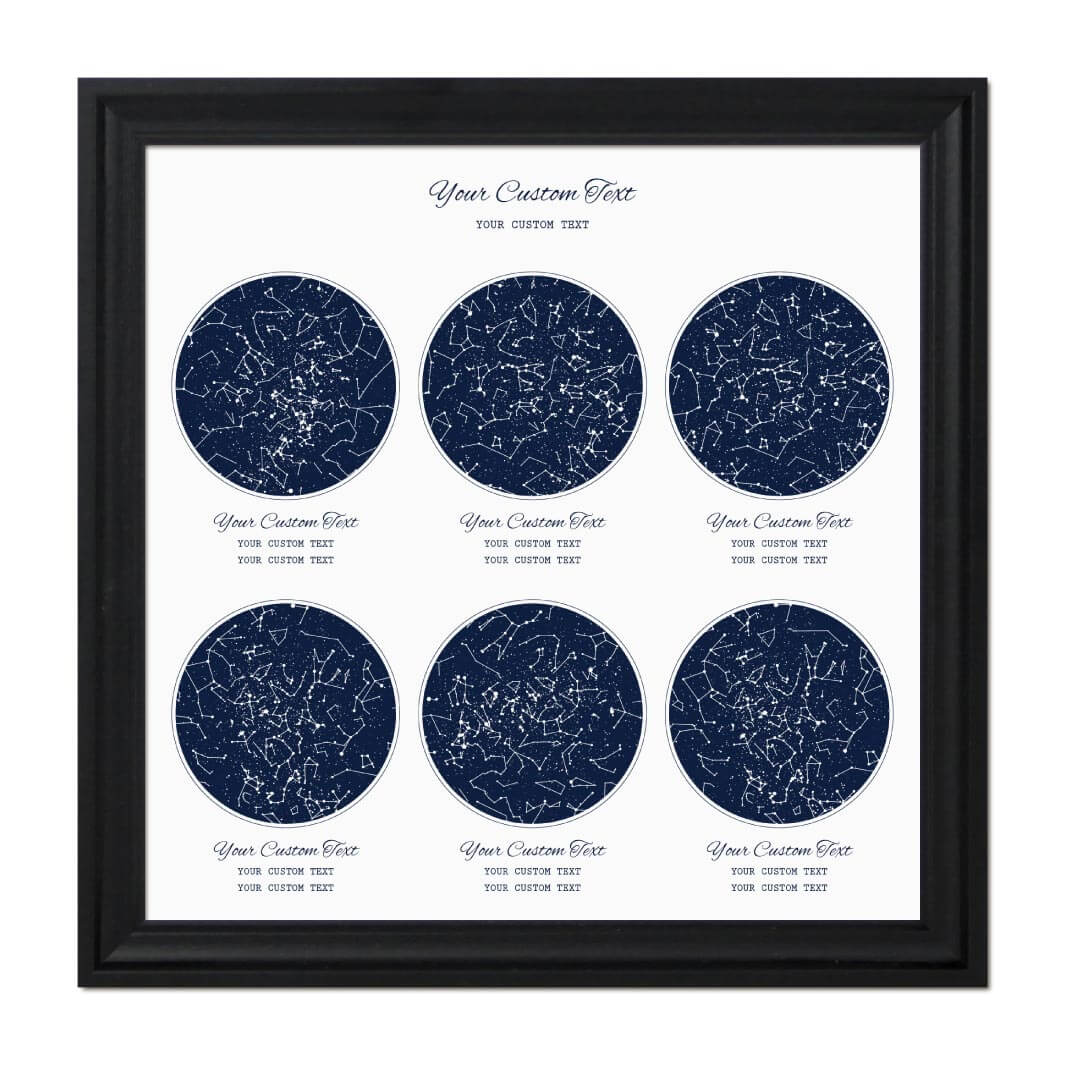 Star Map Gift Personalized With 6 Night Skies, Square, Black Beveled Framed Art Print#color-finish_black-beveled-frame