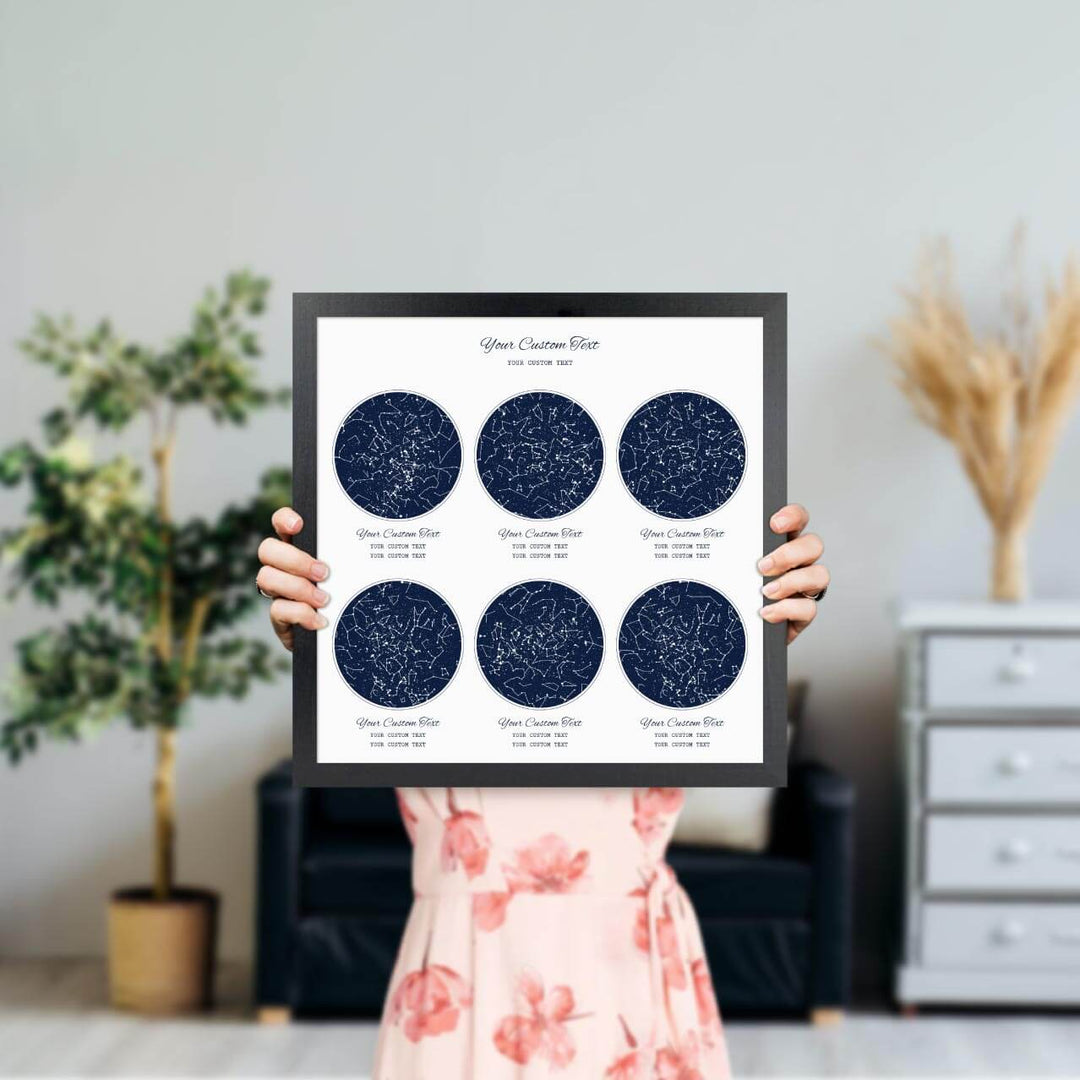Star Map Gift Personalized With 6 Night Skies, Square, Black Thin Framed Art Print, Styled#color-finish_black-thin-frame