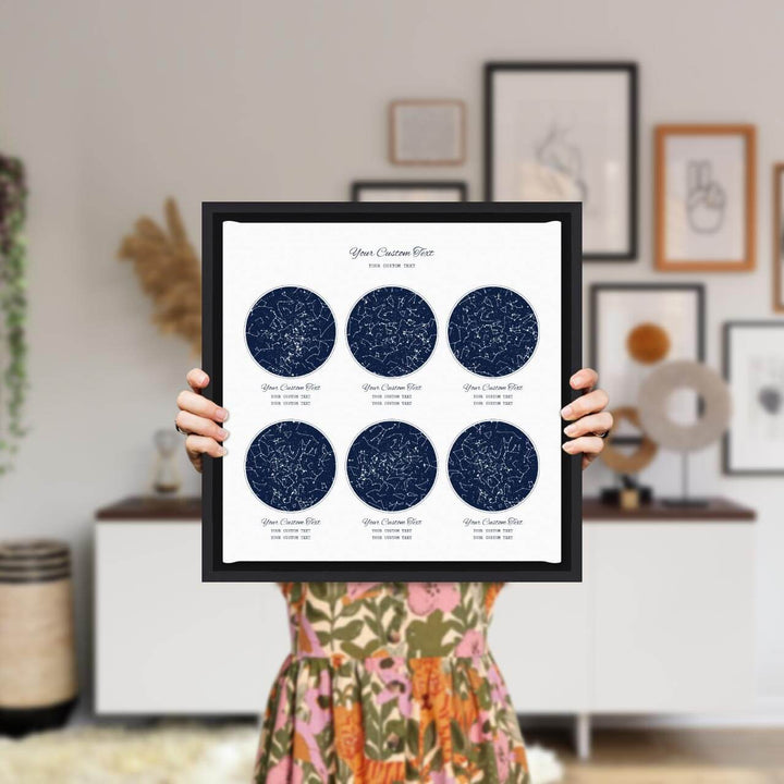 Star Map Gift Personalized With 6 Night Skies, Square, Black Floater Framed Art Print, Styled#color-finish_black-floater-frame